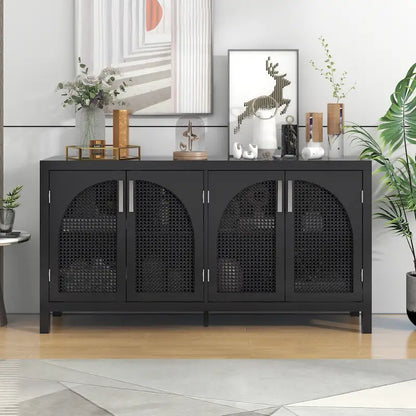 Large Storage Space Sideboard with Artificial Rattan Door - N/A