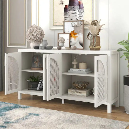 Large Storage Space Sideboard with Artificial Rattan Door - N/A