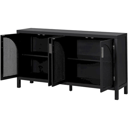 Large Storage Space Sideboard with Artificial Rattan Door - N/A