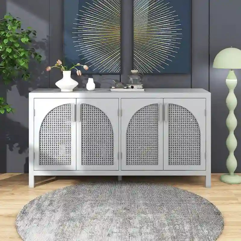 Large Storage Space Sideboard with Artificial Rattan Door - N/A