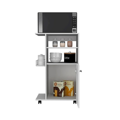 Kitchen Cart Kryot, Single Door Cabinet, Four Casters, White Finish,High quality and durable