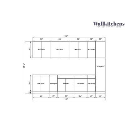Kitchen Metropolitan Collection White Matte Color Base Size 11Ft Wide - 132x24