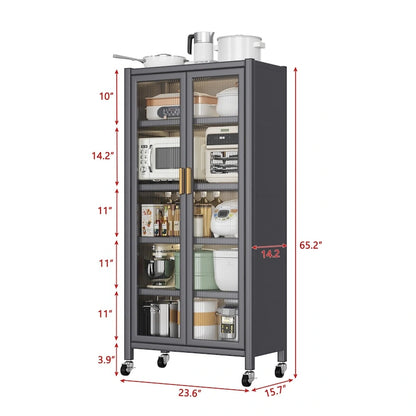 Open-Door Kitchen Shelving Floor-To-Ceiling Microwave Storage Cabinet