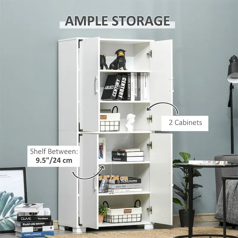 Kitchen Pantry Cabinet with 4 Door Cupboard and Storage Shelves - N/A