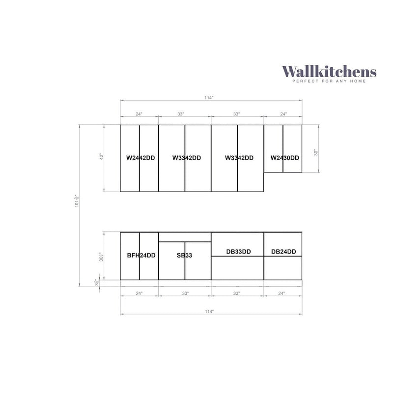 Kitchen Contemporary Collection White Gloss Color Base Size 9.5Ft Wide - 114x24