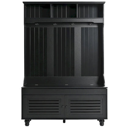47.2 Entryway Bench with Shutter-Shaped Doors, Coat Rack, Cushion and 4 Sturdy Hooks