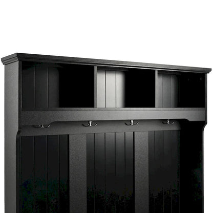 47.2 Entryway Bench with Shutter-Shaped Doors, Coat Rack, Cushion and 4 Sturdy Hooks
