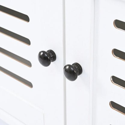 47.2 Entryway Bench with Shutter-Shaped Doors, Coat Rack, Cushion and 4 Sturdy Hooks