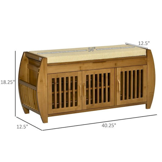 Bamboo Shoe Bench with Seating Cushion and Hidden Compartment