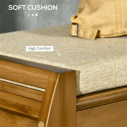 Bamboo Shoe Bench with Seating Cushion and Hidden Compartment