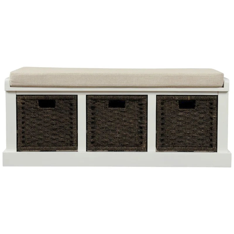 Entryway Bench with 3 Removable Classic Rattan Baskets - 43.7L x 15.7W x 17H