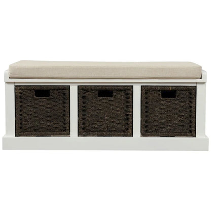 Entryway Bench with 3 Removable Classic Rattan Baskets - 43.7L x 15.7W x 17H
