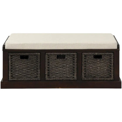 Entryway Bench with 3 Removable Classic Rattan Baskets - 43.7L x 15.7W x 17H