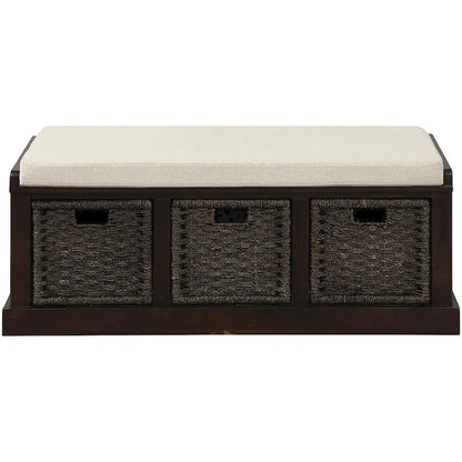 Entryway Bench with 3 Removable Classic Rattan Baskets - 43.7L x 15.7W x 17H