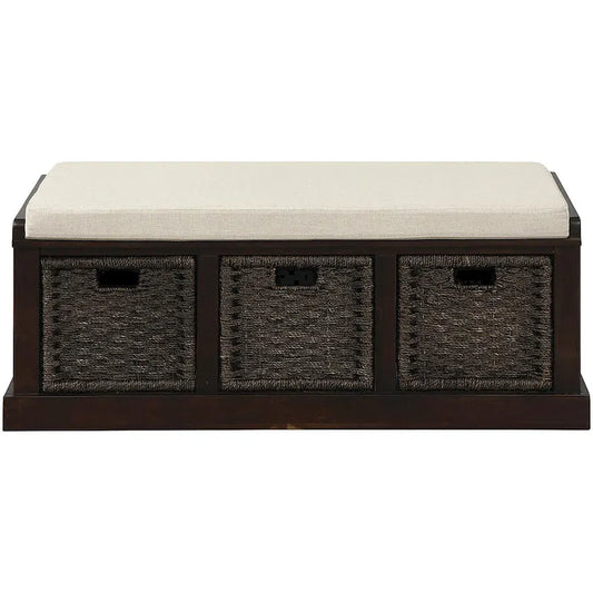 Entryway Bench with 3 Removable Classic Rattan Baskets - 43.7L x 15.7W x 17H
