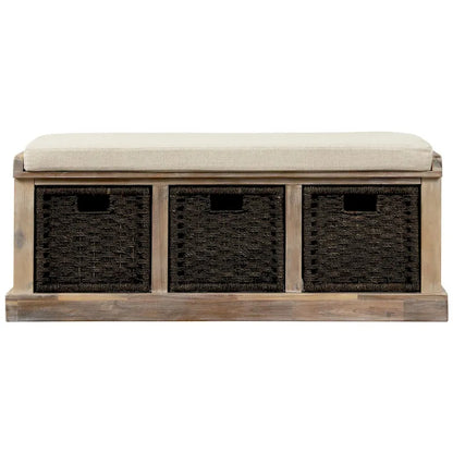 Entryway Bench with 3 Removable Classic Rattan Baskets - 43.7L x 15.7W x 17H