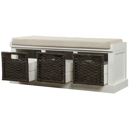Entryway Bench with 3 Removable Classic Rattan Baskets - 43.7L x 15.7W x 17H