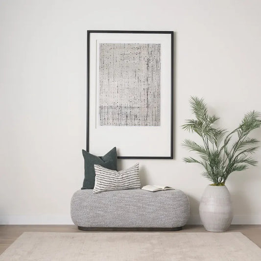 Siren Gray Fabric w/ Dark Brown Wood Oblong Bench