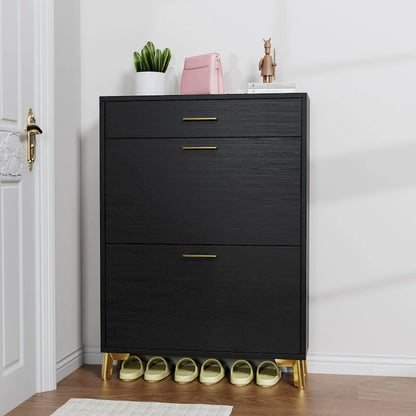 Hidden Shoe Rack Storage for Entryway,Free Standing Shoe Organizer with 2 Flip Drawers
