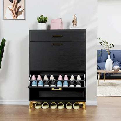 Hidden Shoe Rack Storage for Entryway,Free Standing Shoe Organizer with 2 Flip Drawers
