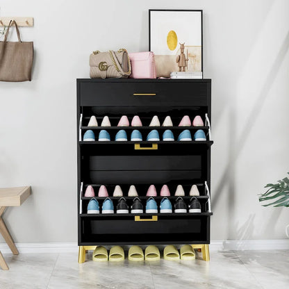 Hidden Shoe Rack Storage for Entryway,Free Standing Shoe Organizer with 2 Flip Drawers