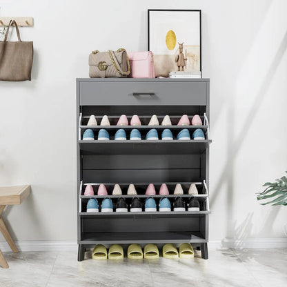 Hidden Shoe Rack Storage for Entryway,Free Standing Shoe Organizer with 2 Flip Drawers
