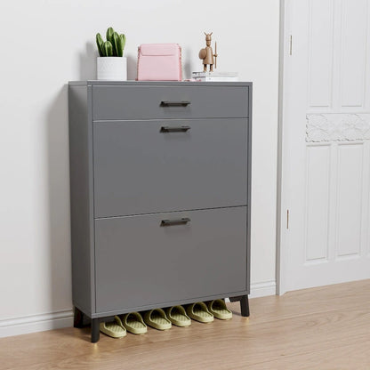 Hidden Shoe Rack Storage for Entryway,Free Standing Shoe Organizer with 2 Flip Drawers