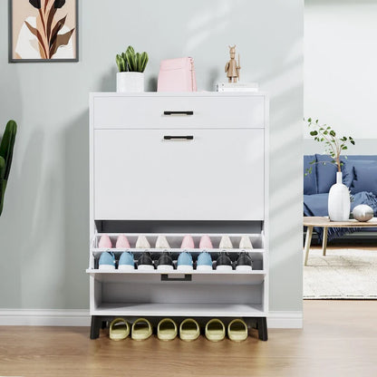 Hidden Shoe Rack Storage for Entryway,Free Standing Shoe Organizer with 2 Flip Drawers