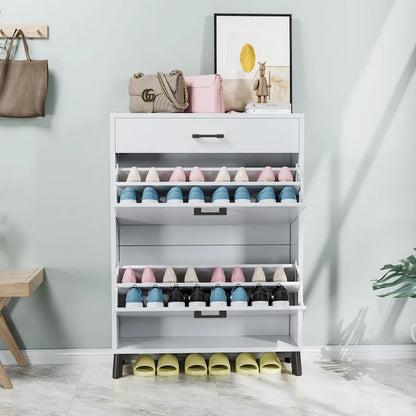 Hidden Shoe Rack Storage for Entryway,Free Standing Shoe Organizer with 2 Flip Drawers