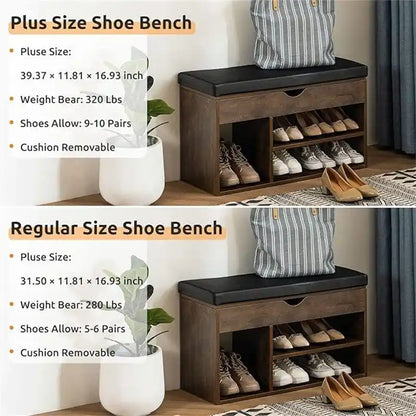 Shoe Storage Bench with Cover 2-Tier 39 Inches - 11.81D x 39.4W x 17H