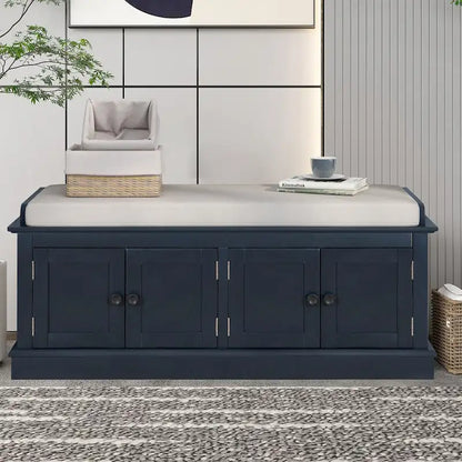 Classic Vintage Wooden Storage Bench with Two Cabinets