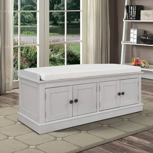 Classic Vintage Wooden Storage Bench with Two Cabinets