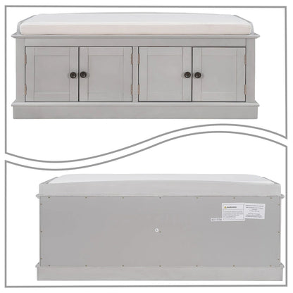 Classic Vintage Wooden Storage Bench with Two Cabinets