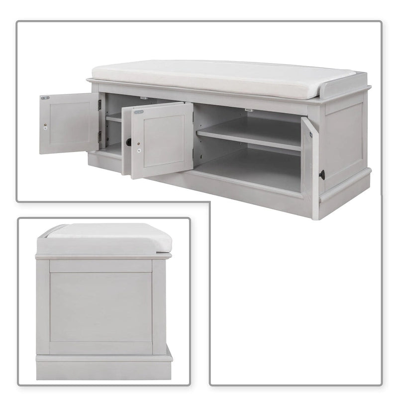 Classic Vintage Wooden Storage Bench with Two Cabinets