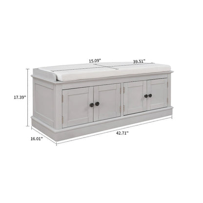 Classic Vintage Wooden Storage Bench with Two Cabinets