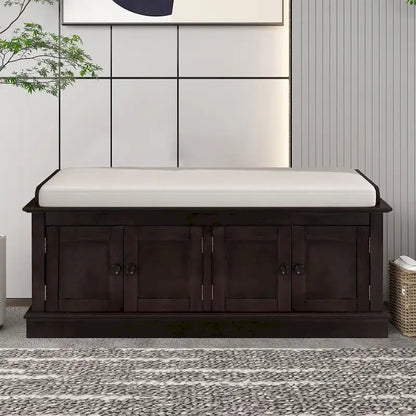 Classic Vintage Wooden Storage Bench with Two Cabinets