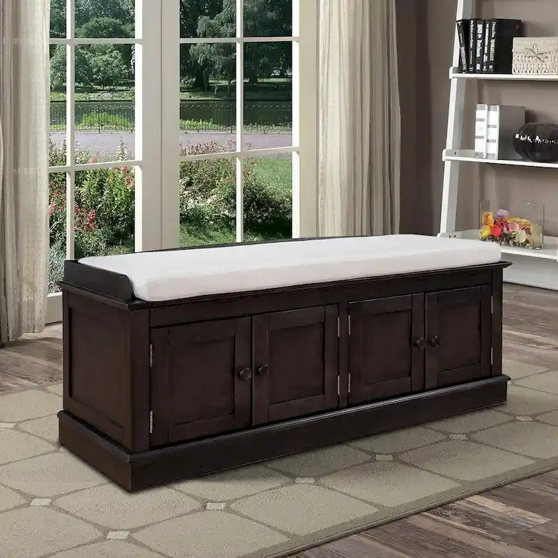 Classic Vintage Wooden Storage Bench with Two Cabinets