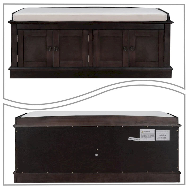 Classic Vintage Wooden Storage Bench with Two Cabinets