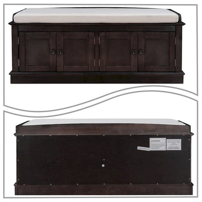 Classic Vintage Wooden Storage Bench with Two Cabinets