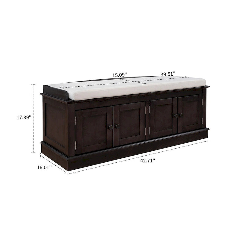 Classic Vintage Wooden Storage Bench with Two Cabinets