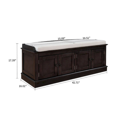 Classic Vintage Wooden Storage Bench with Two Cabinets