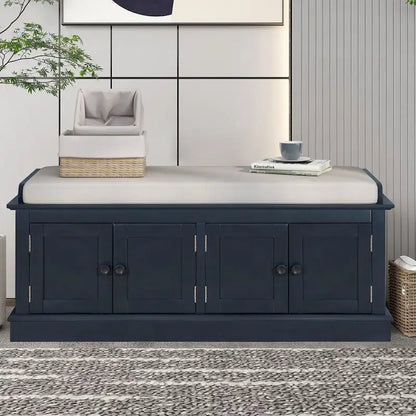 Classic Vintage Wooden Storage Bench with Two Cabinets