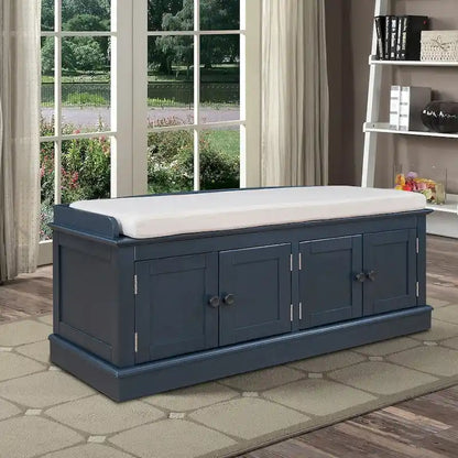 Classic Vintage Wooden Storage Bench with Two Cabinets