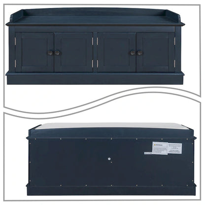 Classic Vintage Wooden Storage Bench with Two Cabinets