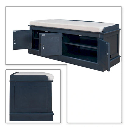 Classic Vintage Wooden Storage Bench with Two Cabinets