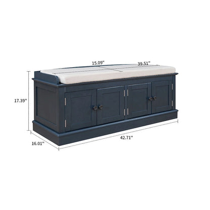 Classic Vintage Wooden Storage Bench with Two Cabinets