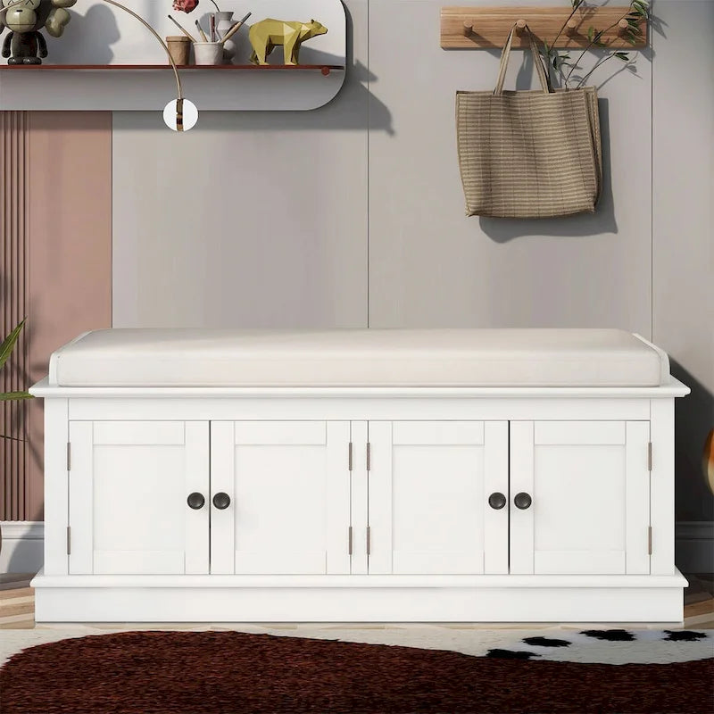 Classic Vintage Wooden Storage Bench with Two Cabinets