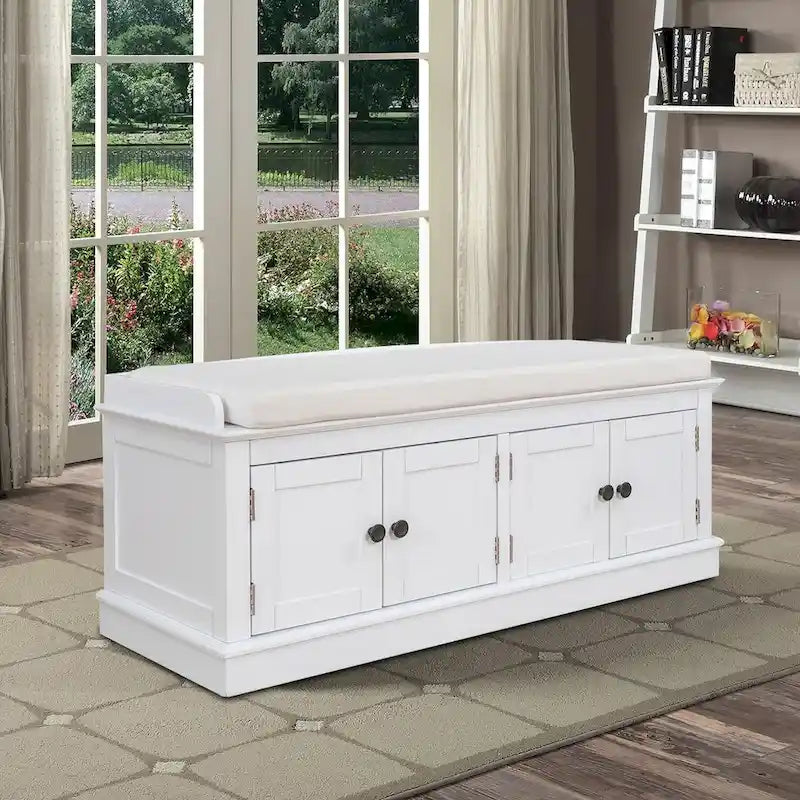 Classic Vintage Wooden Storage Bench with Two Cabinets