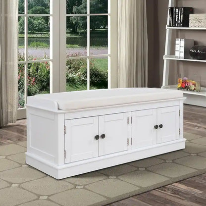 Classic Vintage Wooden Storage Bench with Two Cabinets