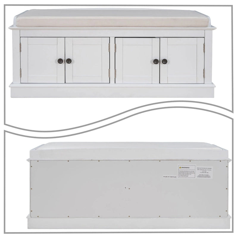 Classic Vintage Wooden Storage Bench with Two Cabinets